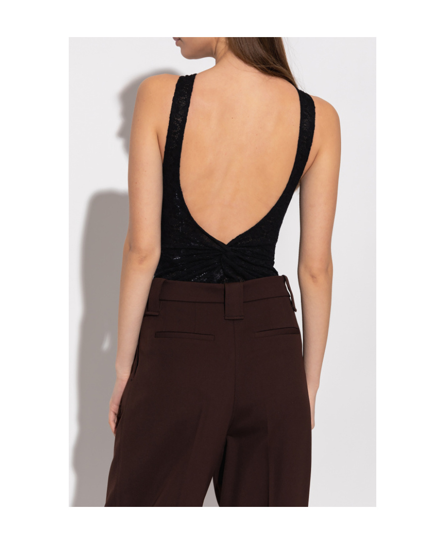 Ganni Floral-lace Bodysuit In Black