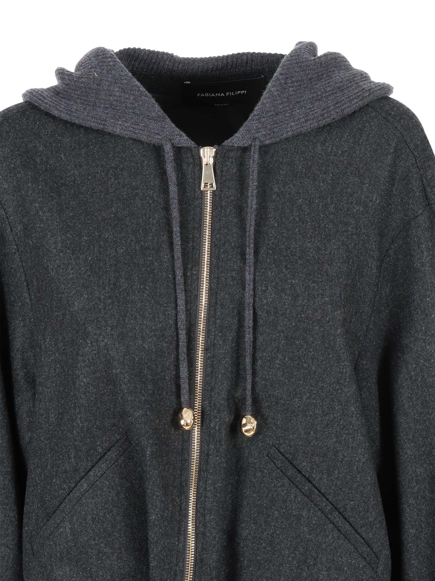 Fabiana Filippi Flannel Wide Bomber With Pepita Detail In Gray