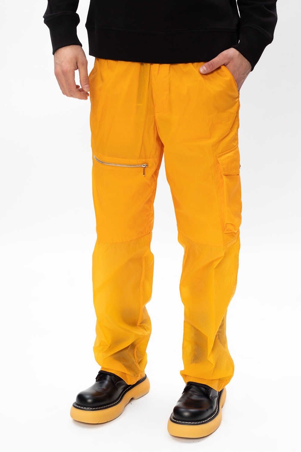 Moncler Zip-detail Wide Cargo Trousers In Yellow