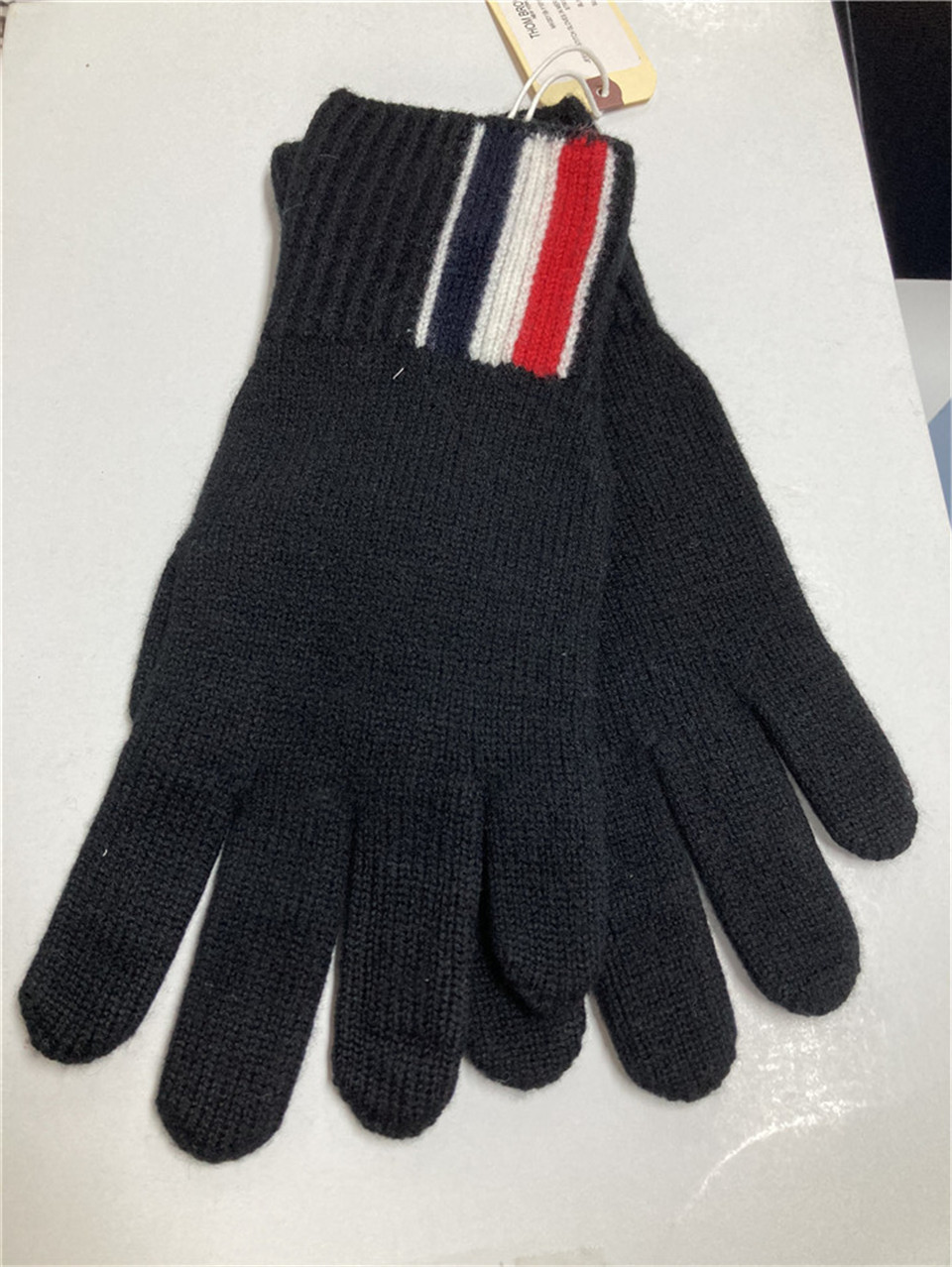 Thom Browne Rwb-stripe Merino Wool Gloves In Black