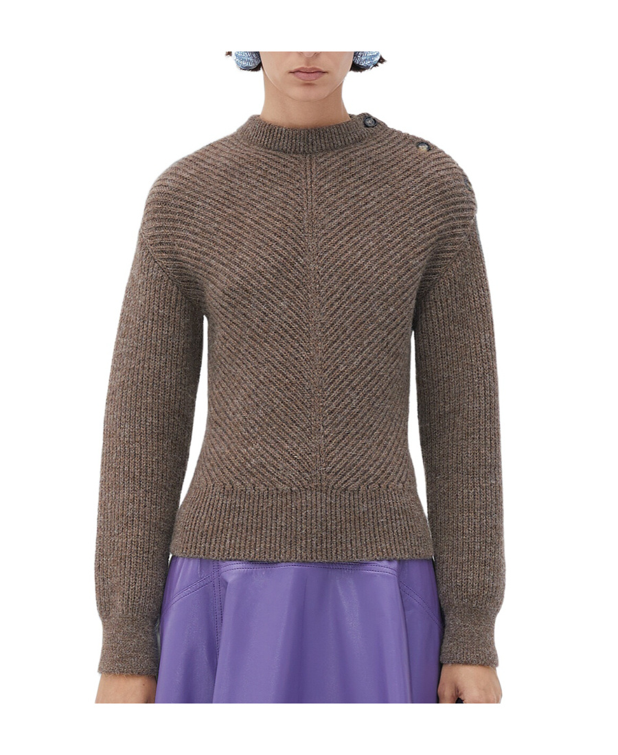 Bottega Veneta Chevron Knit Sweater In Alpaca In Brown