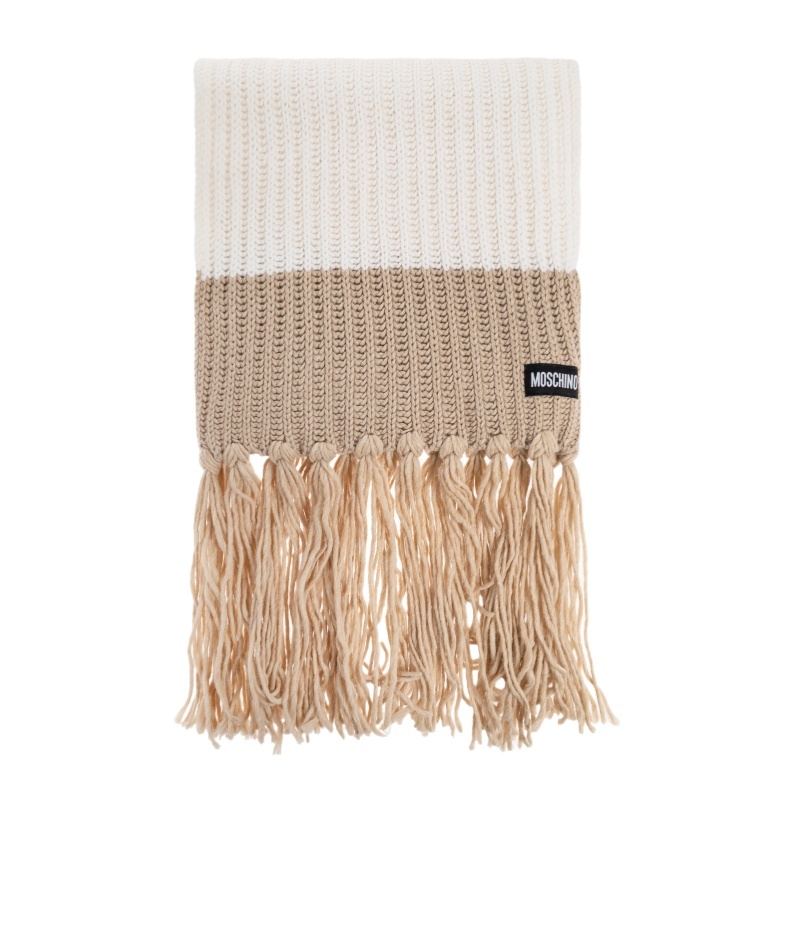 Moschino Ribbed-knit Fringed Scarf In Brown