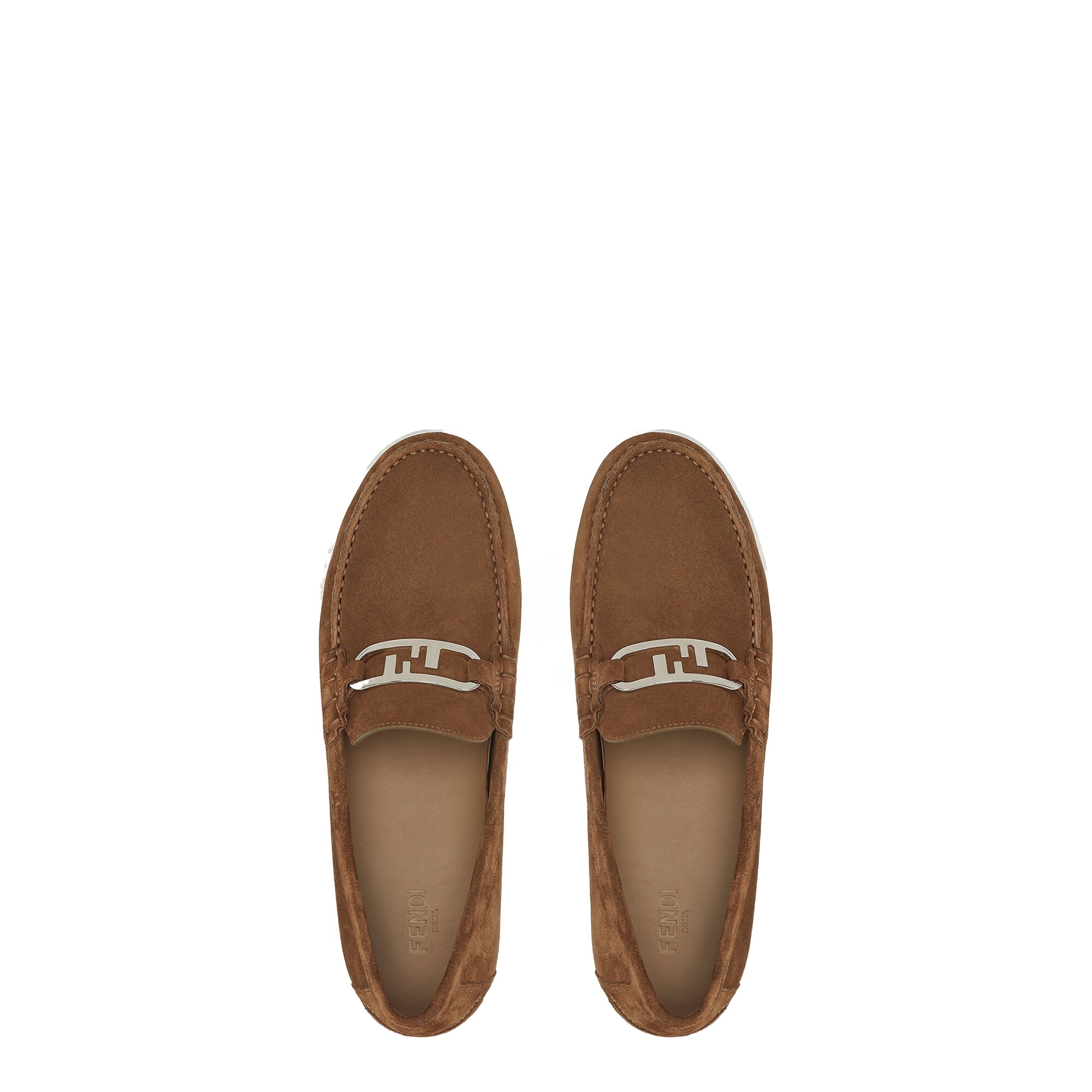 Shop Fendi Brown Suede Loafers
