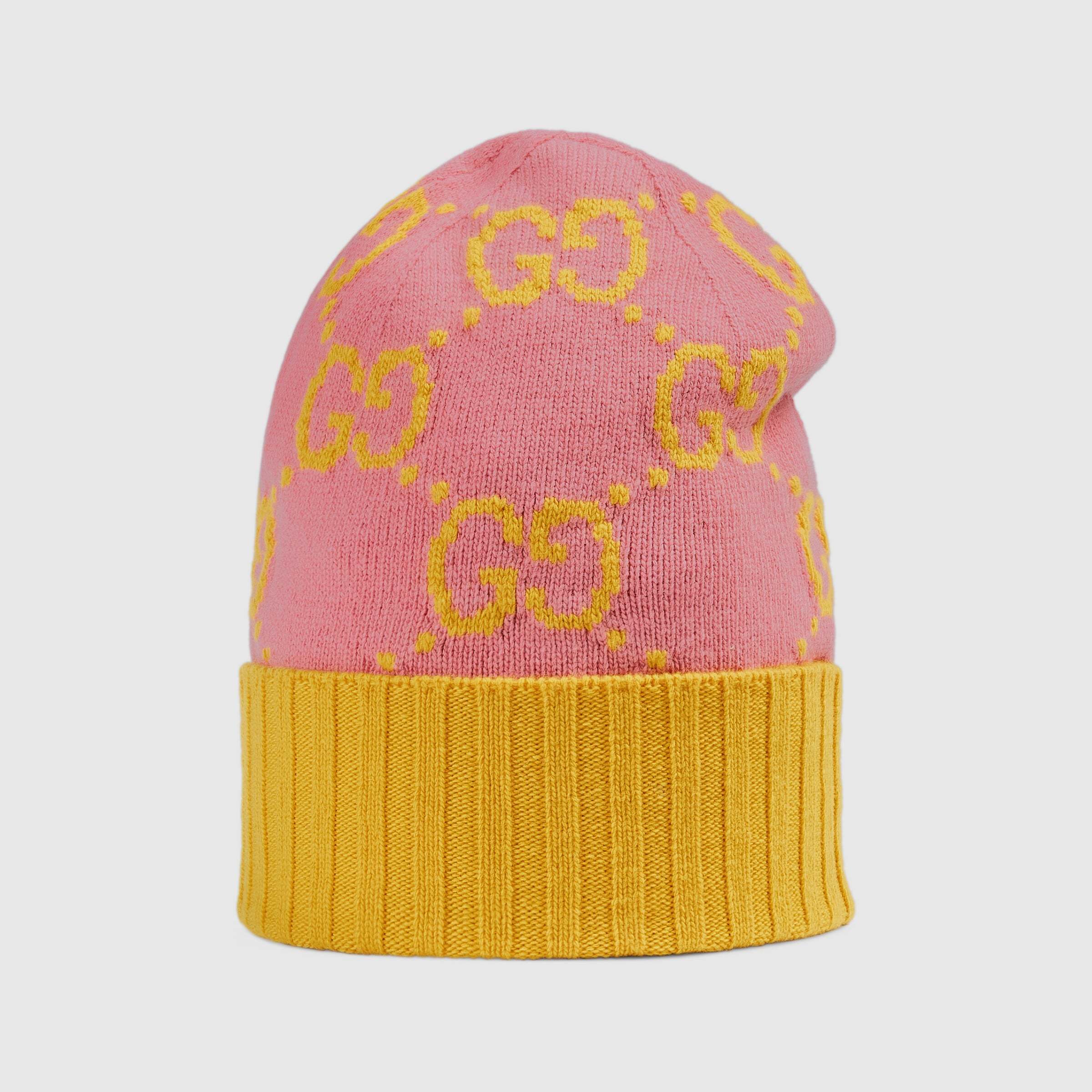 Gucci Gg Knit Wool Hat In Pink