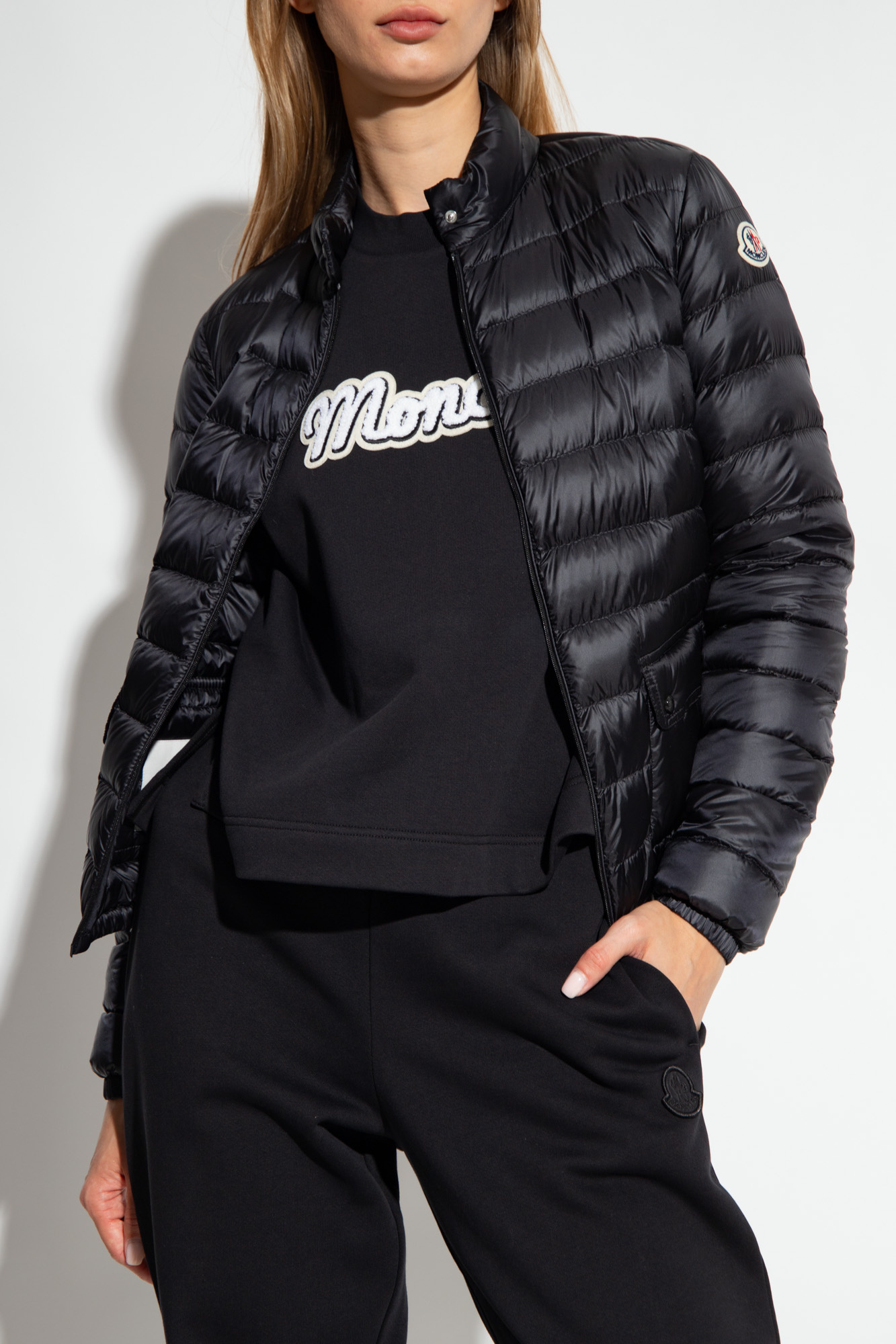 Moncler Lans Down Jacket With Pockets On The Front In Black