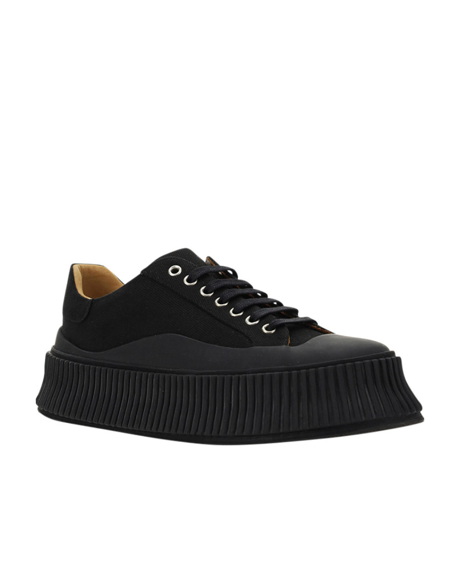 Jil Sander Lace-up Canvas Sneakers With Chunky Sole In Black