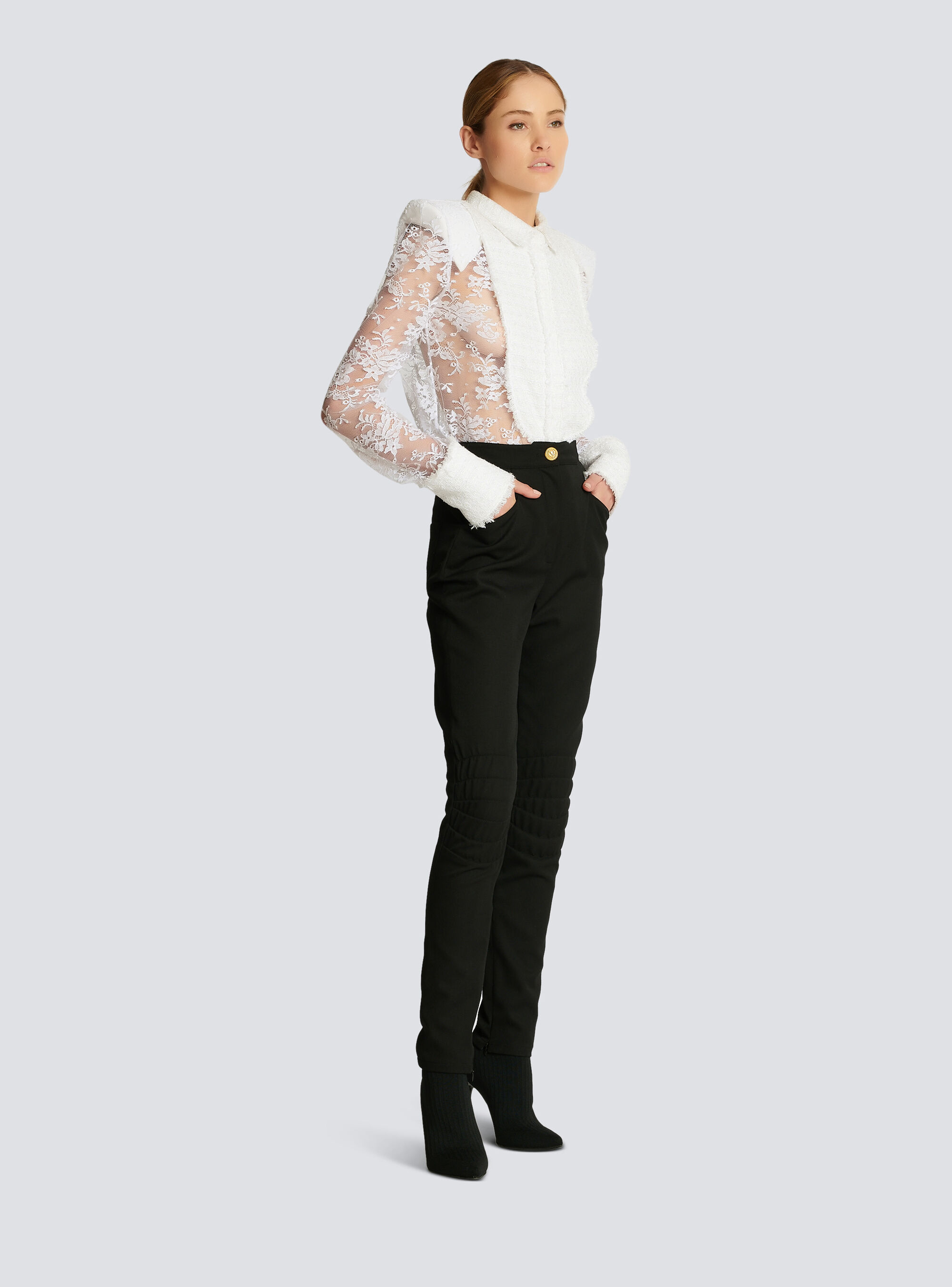 Balmain High-waisted Wool Skinny Trousers In Black