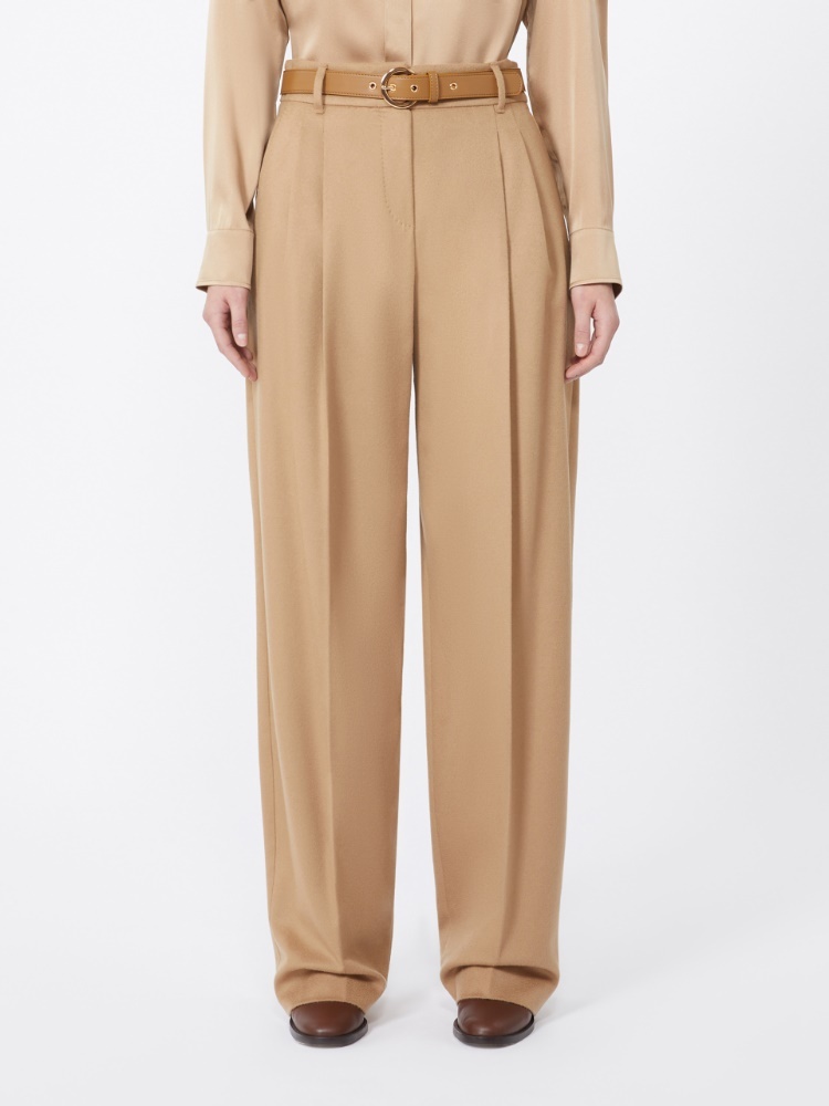 Max Mara Zac Belted Virgin Wool Wide Leg Trousers In Brown