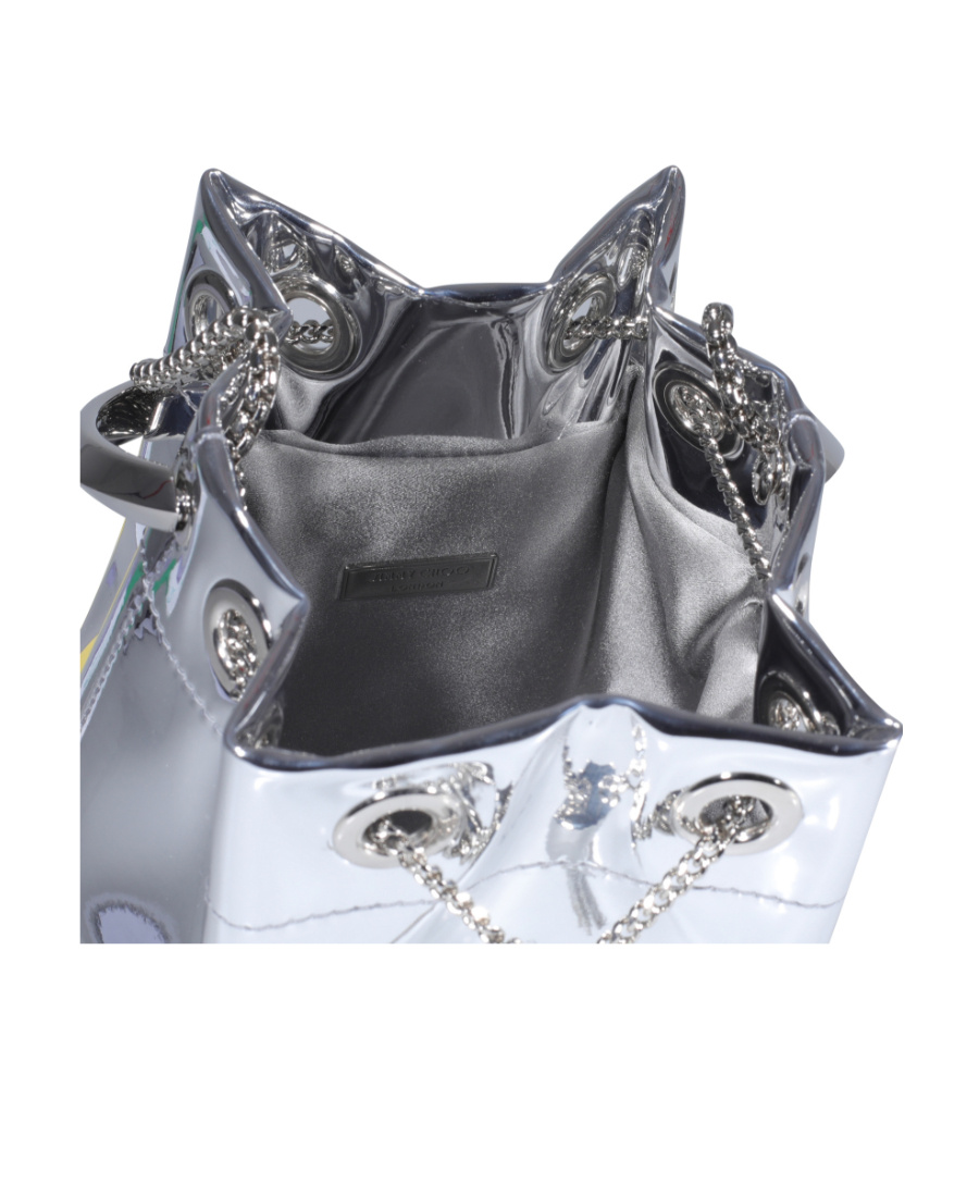Jimmy Choo Bon Bon Mirror Fabric With Metal Handle In Gray