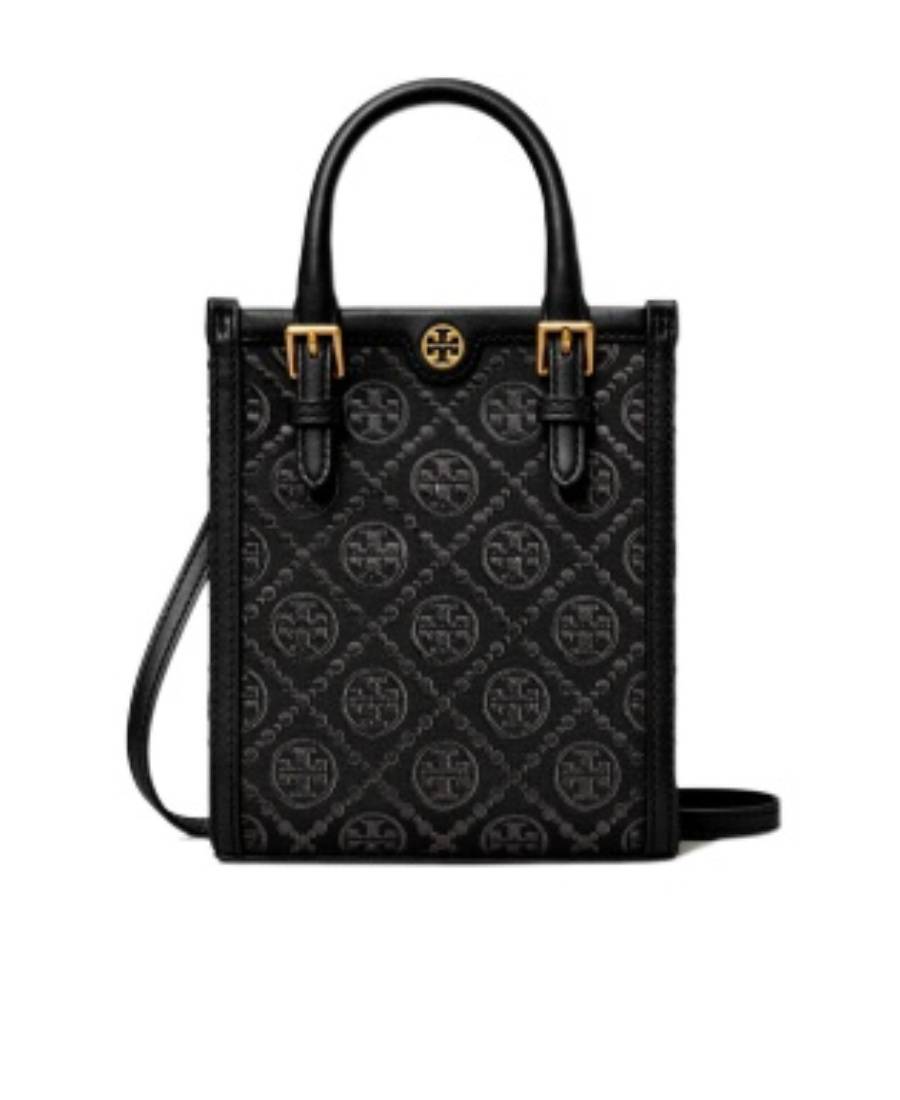 Tory Burch Mini T Monogram Canvas Tote Bag In Black