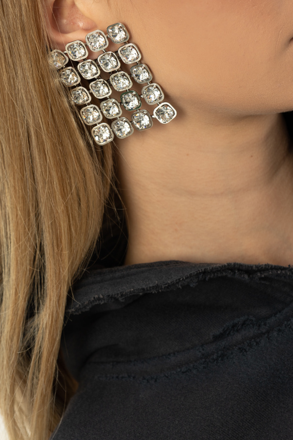 Balenciaga Silver Earrings With Sparkling Crystals In White