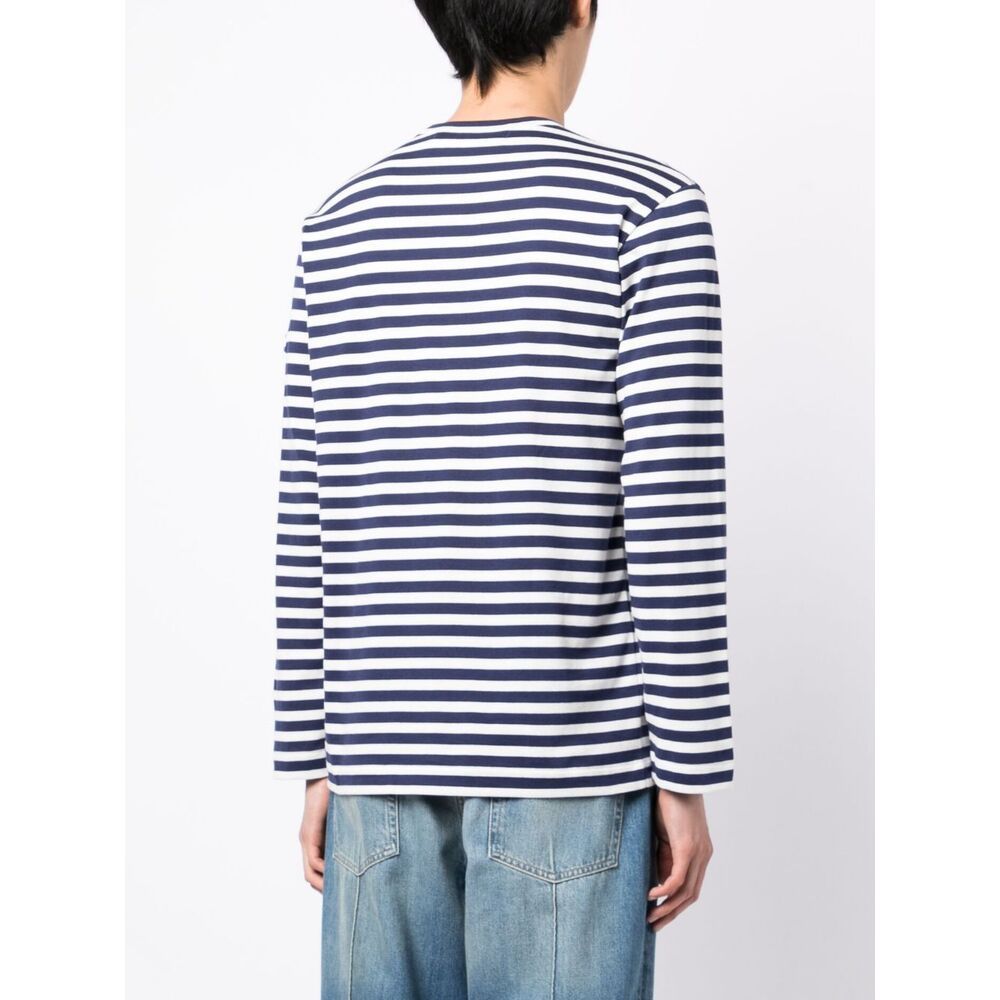 Comme Des Garçons Play X The Artist Invader Pixelated-appliqué Striped T-shirt In Blue