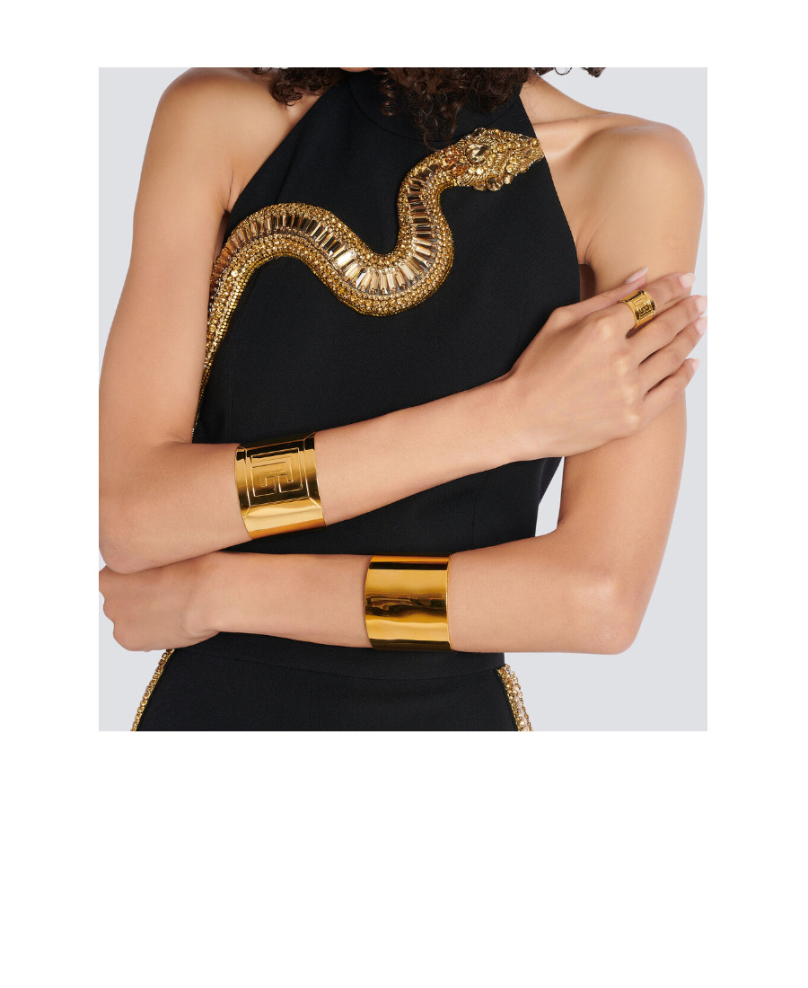 Balmain Tubular Bracelet In Engraved Brass In Gold