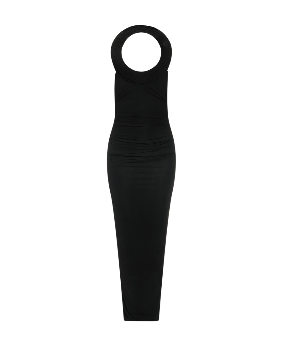 Off-white Tire-effect Ring Sleeveless Gown In Black