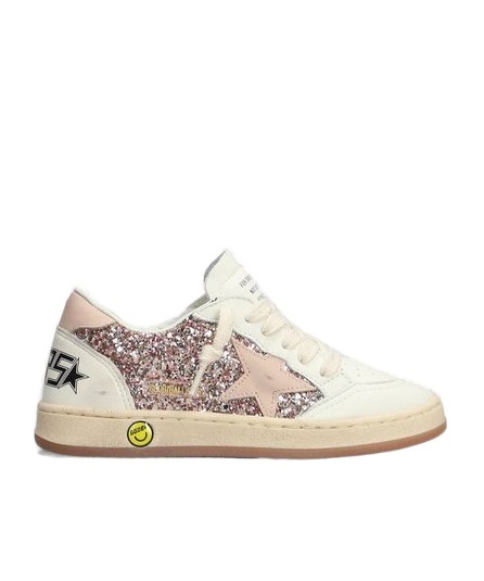 Golden Goose Kids Ball Star Glittered Sneakers In Nude