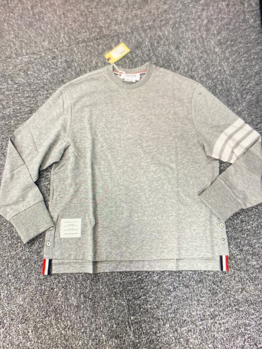 Thom Browne 4-bar Long-sleeve Cotton Jersey Ruby T-shirt In Gray
