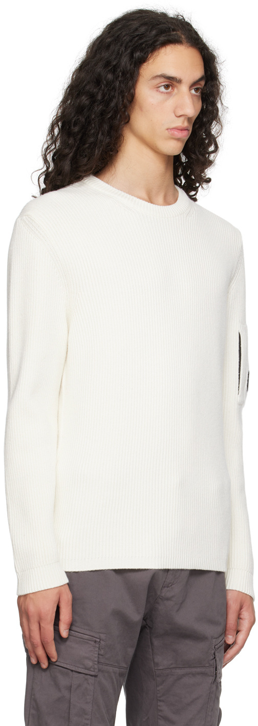 C.p. Company Signature Lens Crewneck Sweatshirt In White