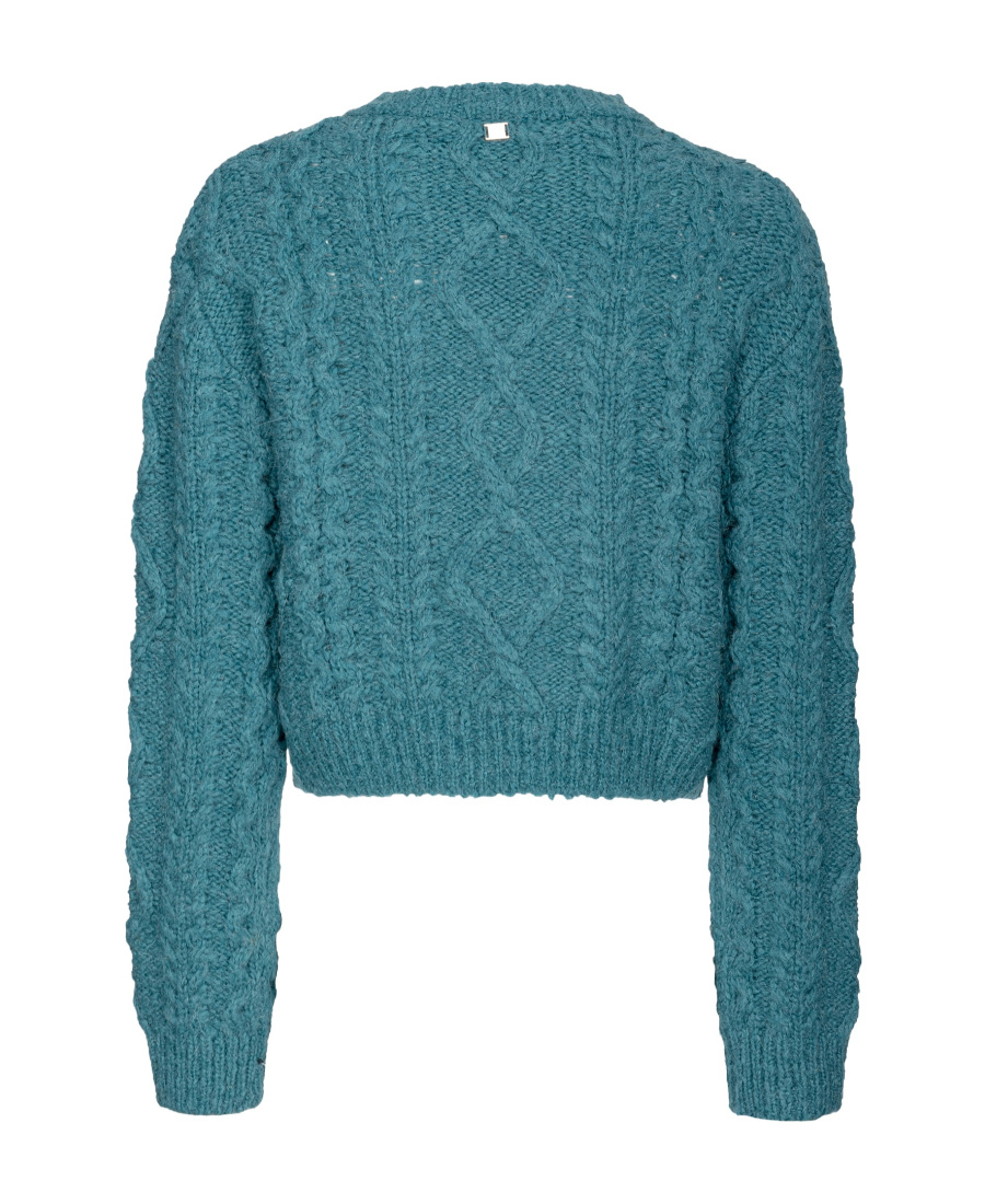 Pinko Cable-knit Sequinned Cardigan In Blue