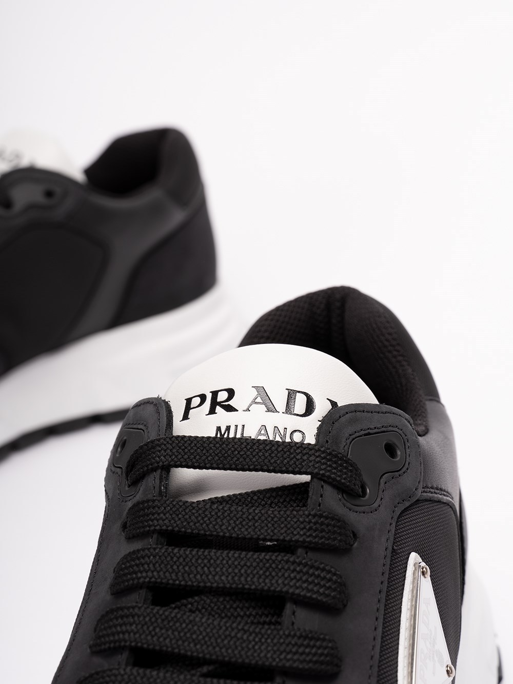 Prada Nubuck And Nylon High-top Sneakers In Black
