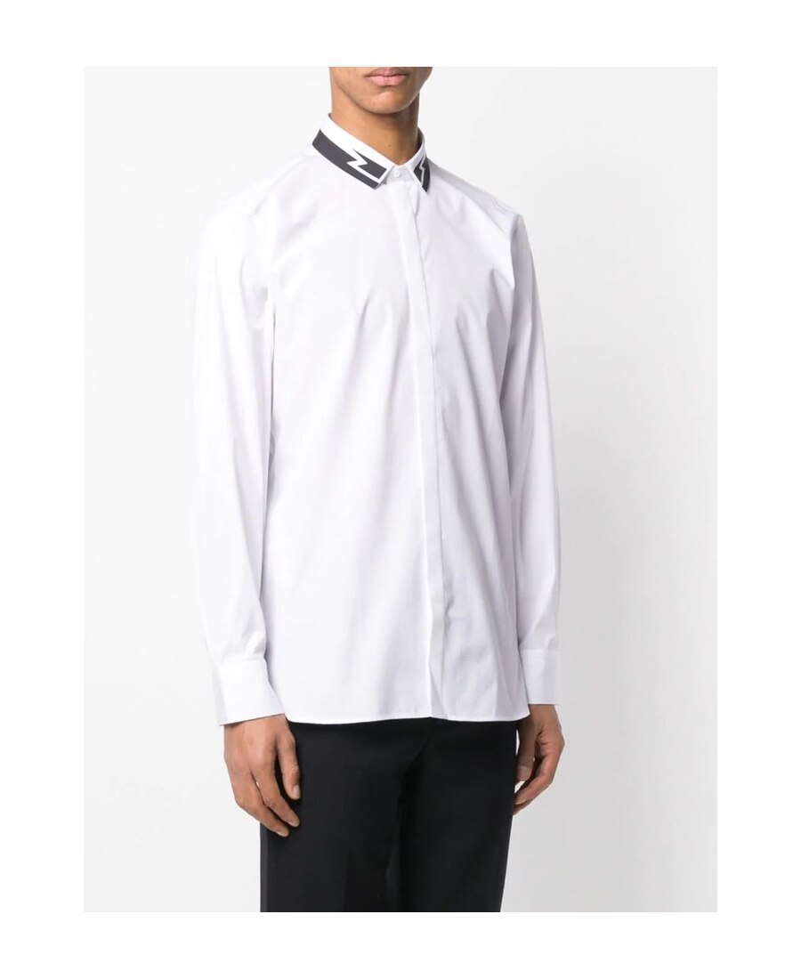 Neil Barrett Lightning Print Lapel Shirt In White