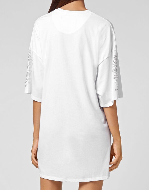 Philipp Plein Crystal Skull T-shirt Dress In White