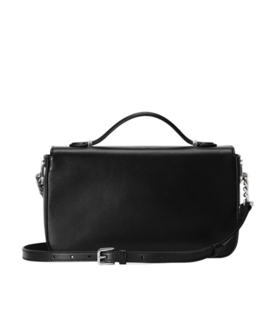 Gucci Foldover-top Leather Shoulder Bag In Black