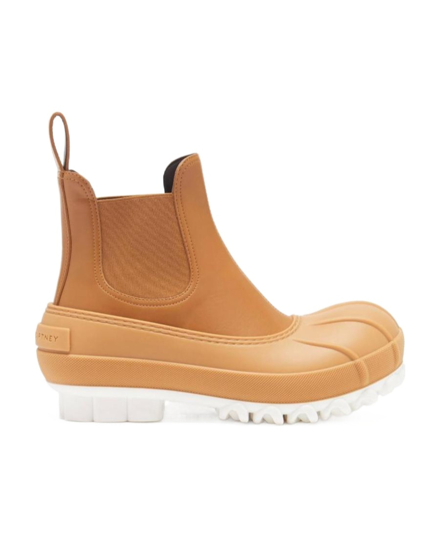 Stella Mccartney Duck Rubber-trimmed Vegetarian Leather Chelsea Boots In Nude