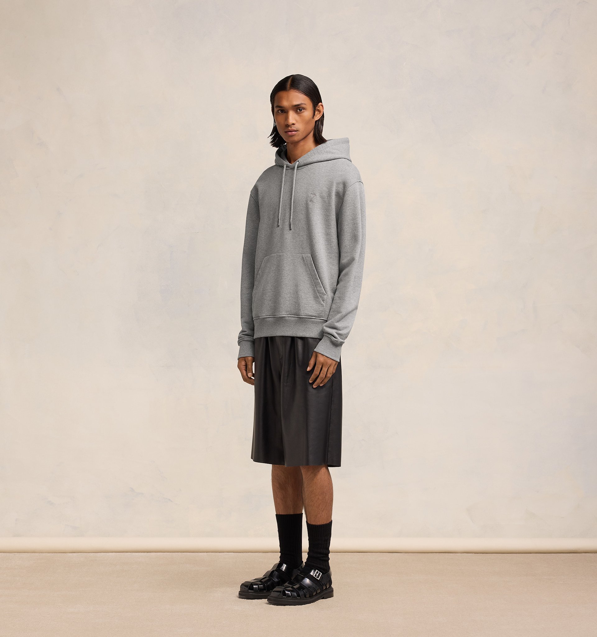 Ami Alexandre Mattiussi Ami Paris Long-sleeved Drawstring Hoodie In Gray