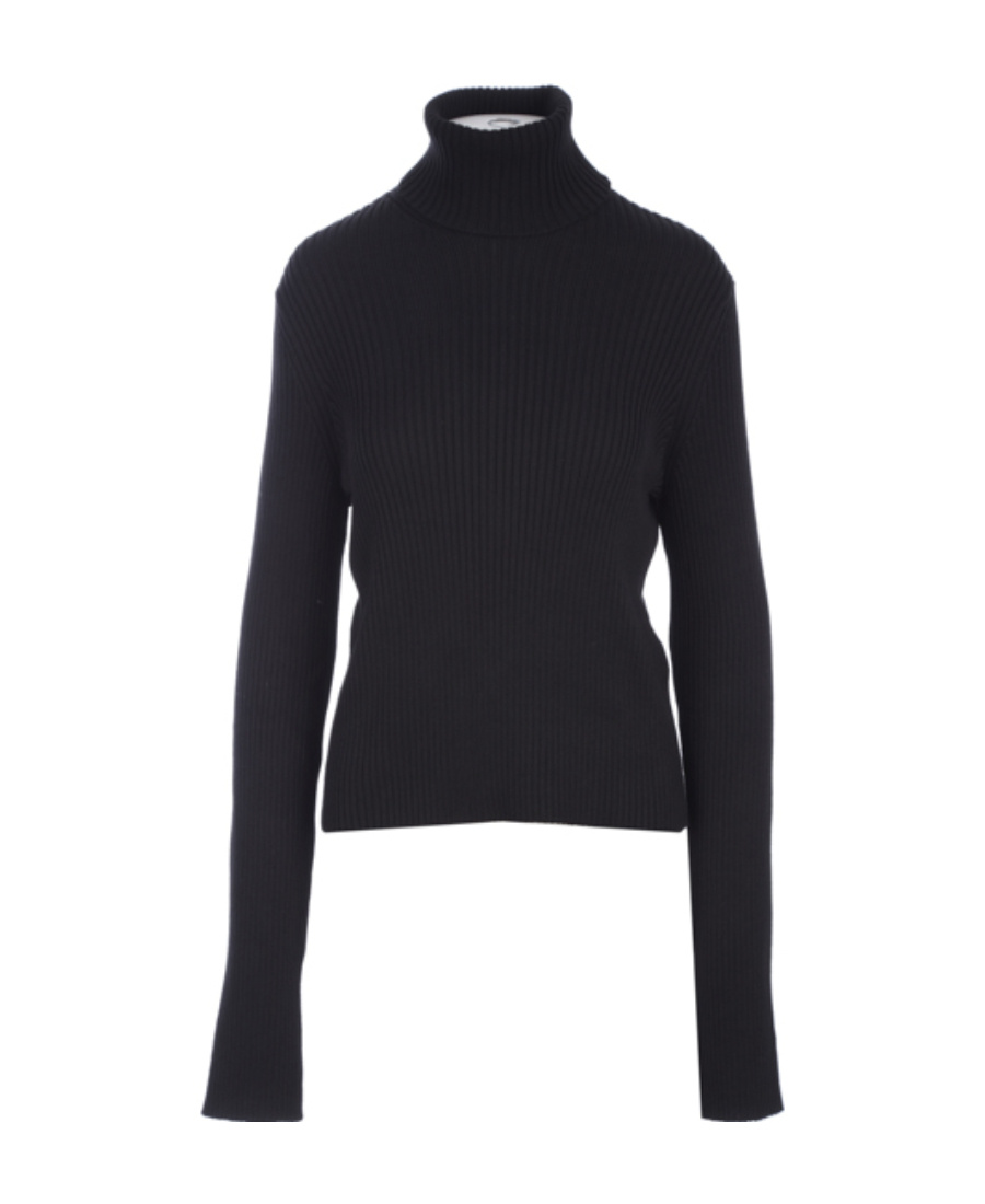 Balenciaga Lace-up Fitted Turtleneck Knitwear Black In Animal Print