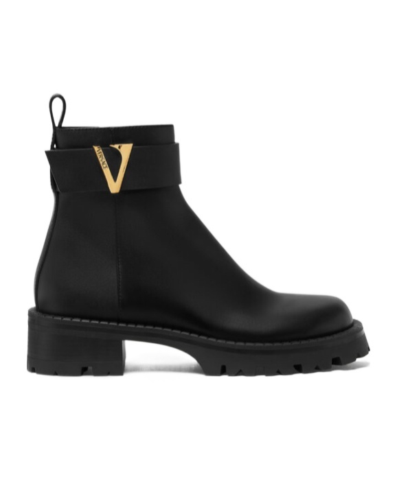 Versace Round-toed Ankle Boots In Black
