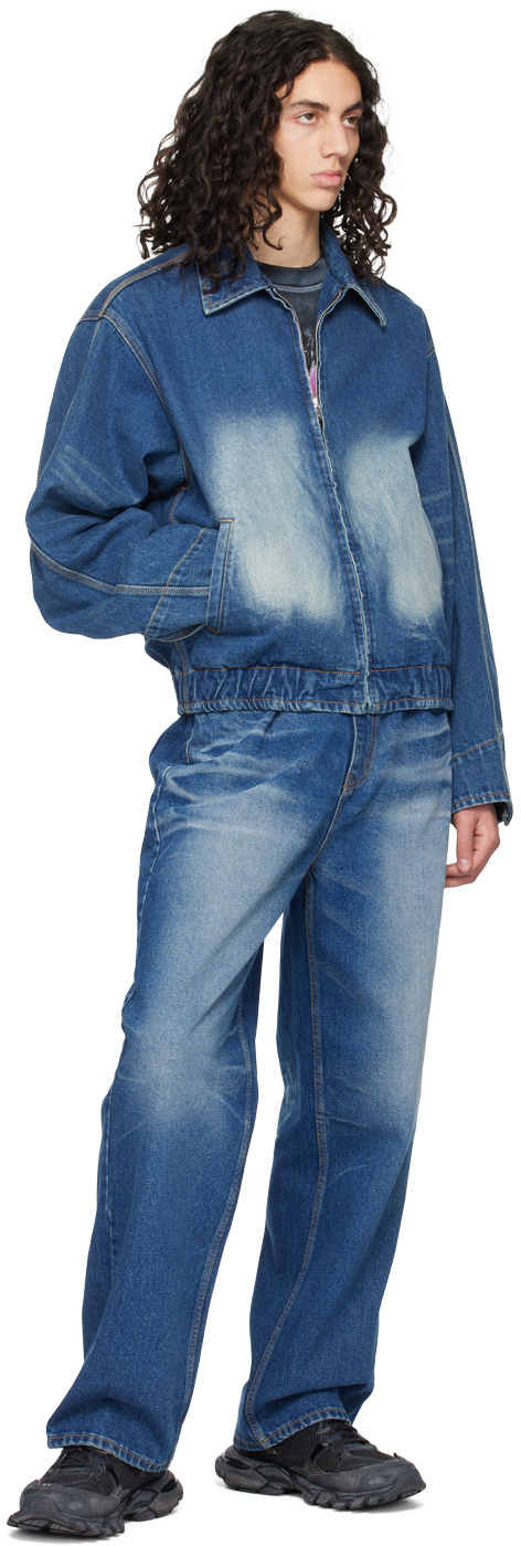 We11 Done Blue Faded Denim Jacket In Blue