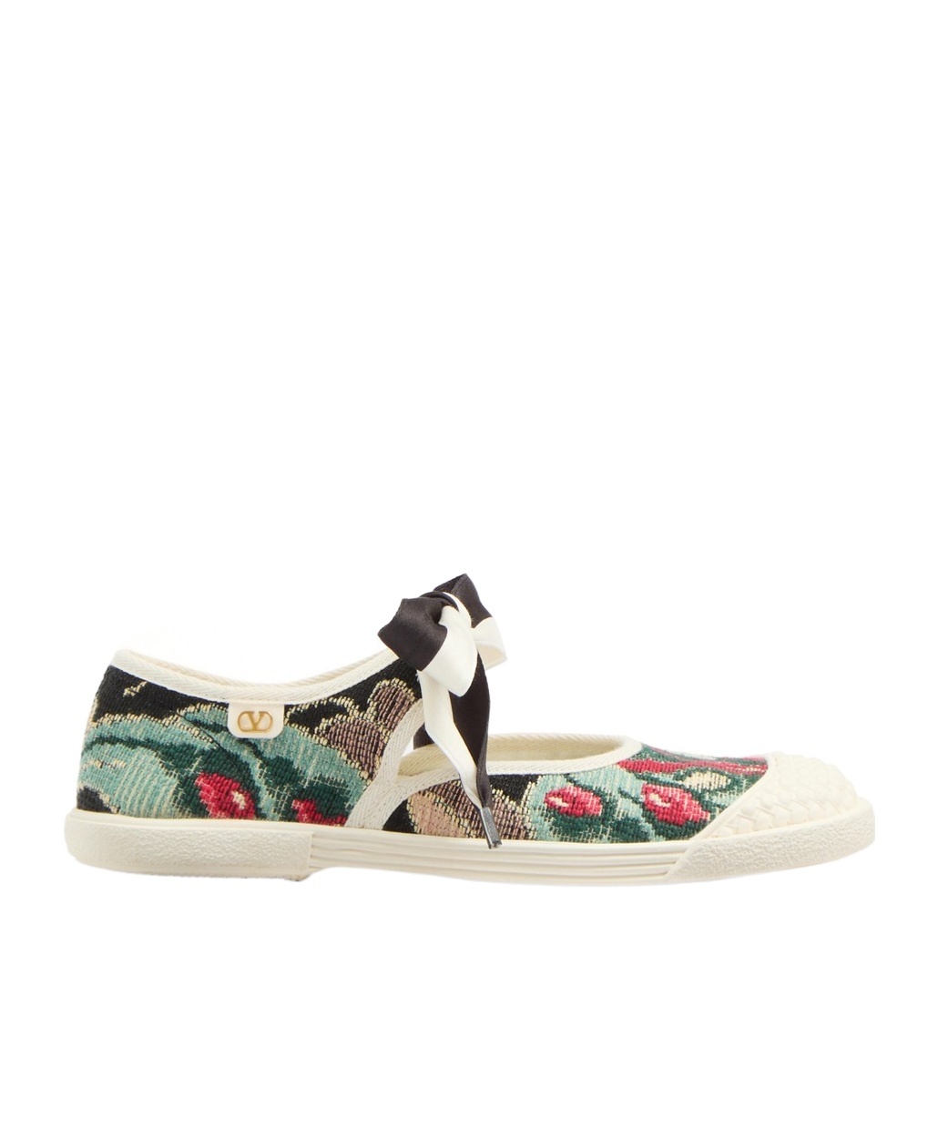 Valentino Bay By Bay Ballerina Trainer In Jacquard Fabric With Floral Embroidery In Multicolor