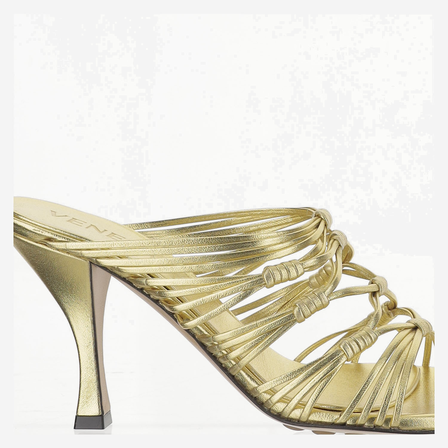 Bottega Veneta Blink Strappy Metallic Leather Mule Sandals In Nude