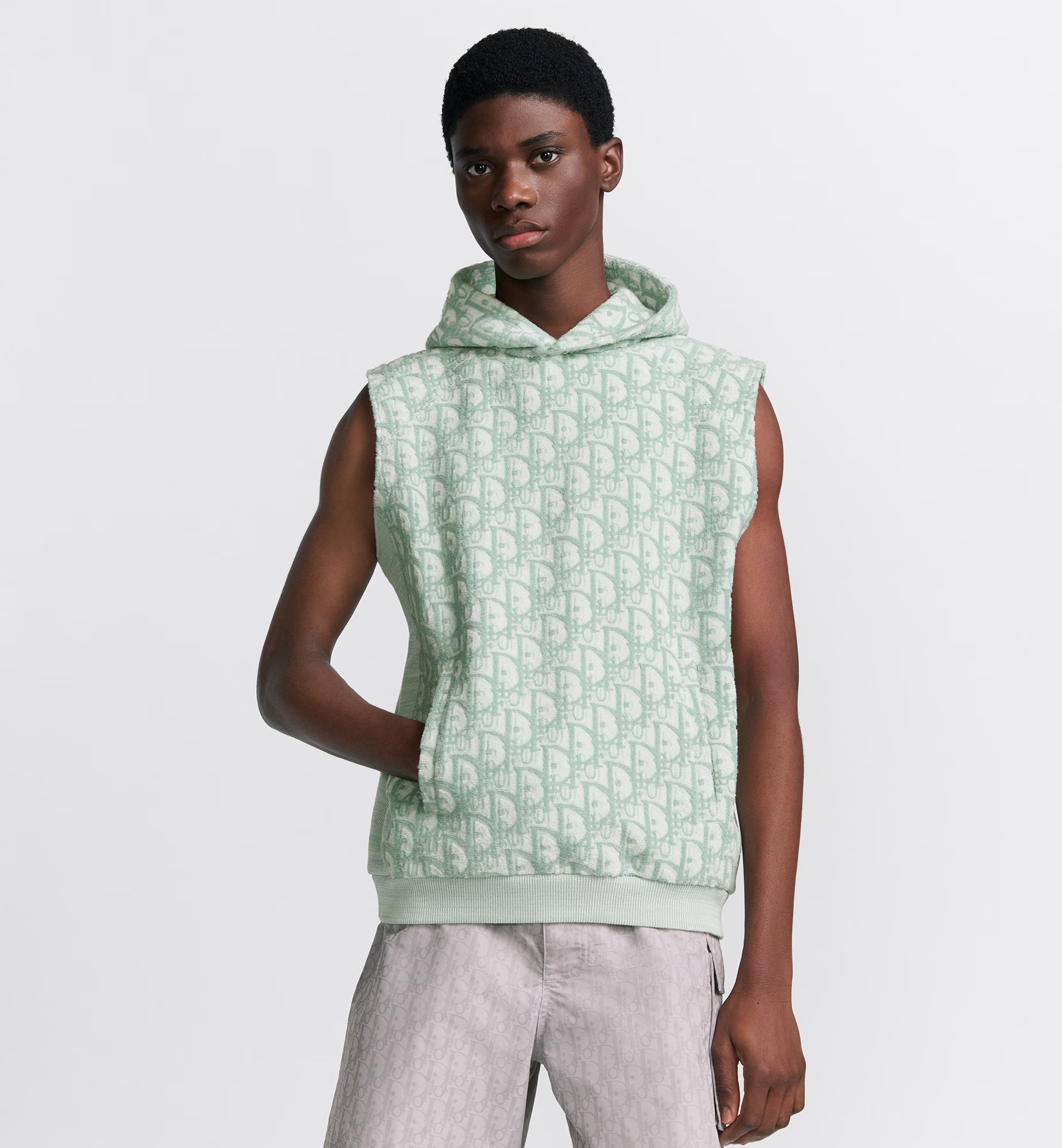 Dior Oblique Hooded Sleeveless Hoodie In Green