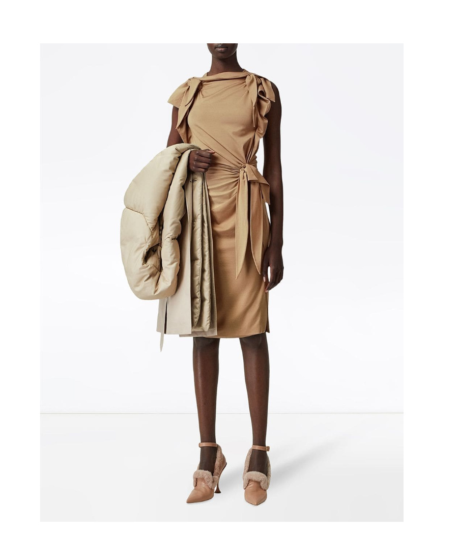 Burberry Tie Detail Tri-tone Silk Jersey Dress In Nude