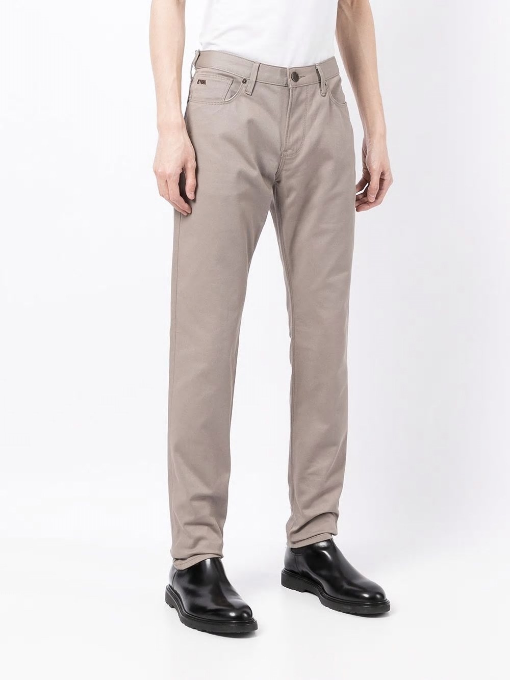 Emporio Armani Logo-patch Straight Leg Trousers In Gray