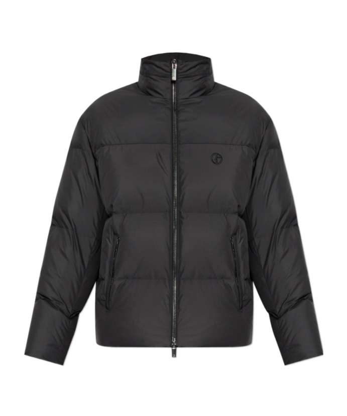 Giorgio Armani Logo-embroidered Quilted Jacket In Black