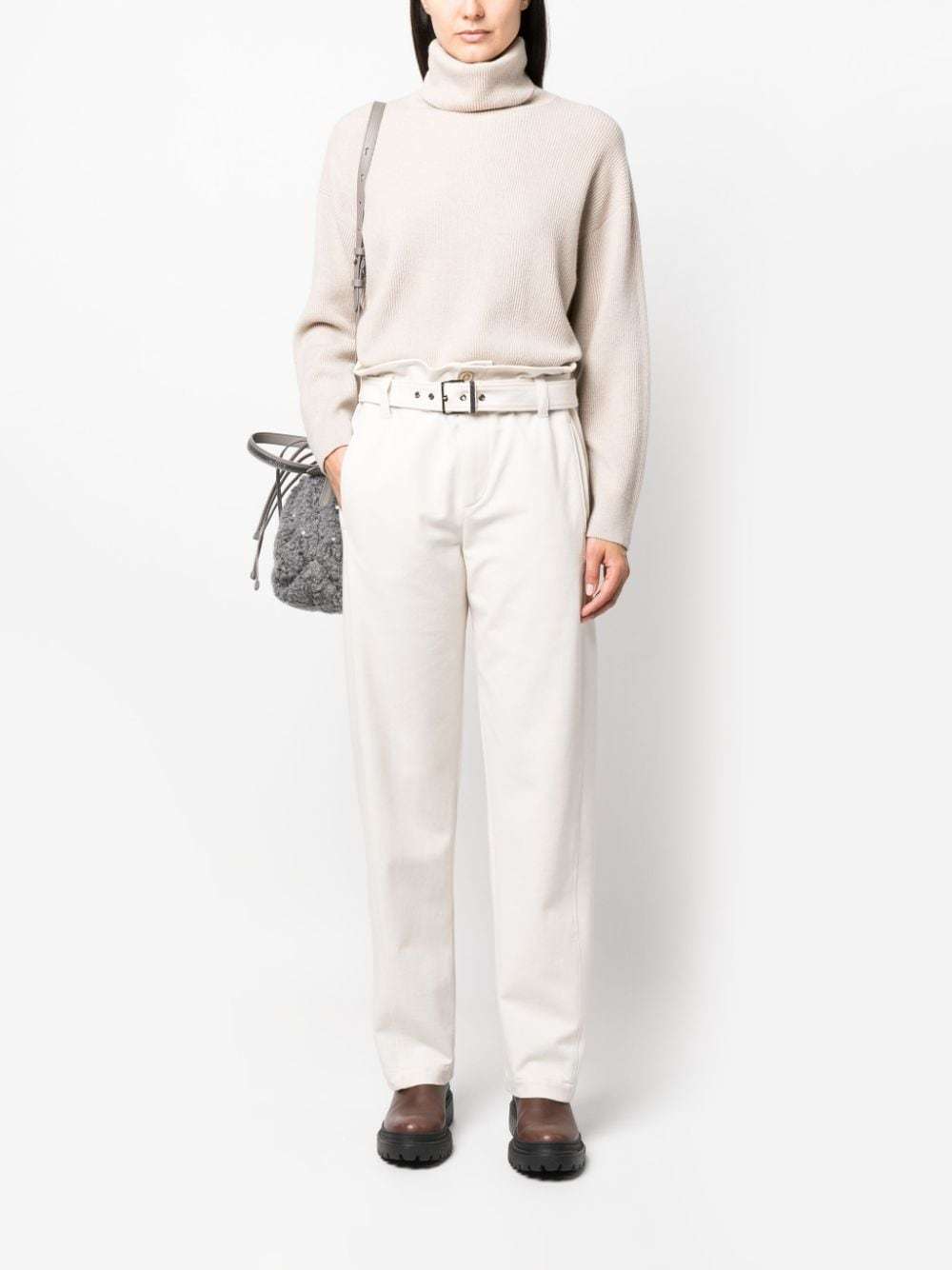 Brunello Cucinelli High-neck Knitwear In Luxurious Wool-cashmere-silk Blend In Neutral