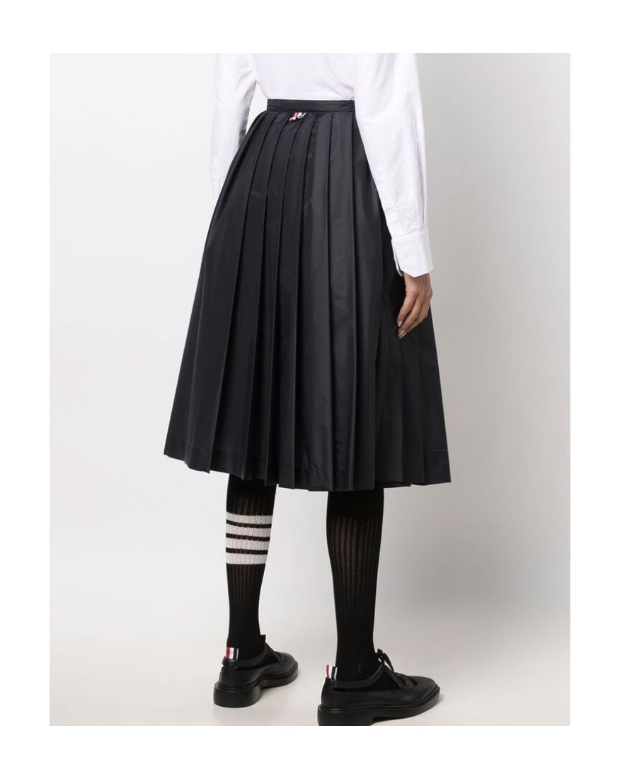 Thom Browne Navy Nylon Midi Skirt In Black