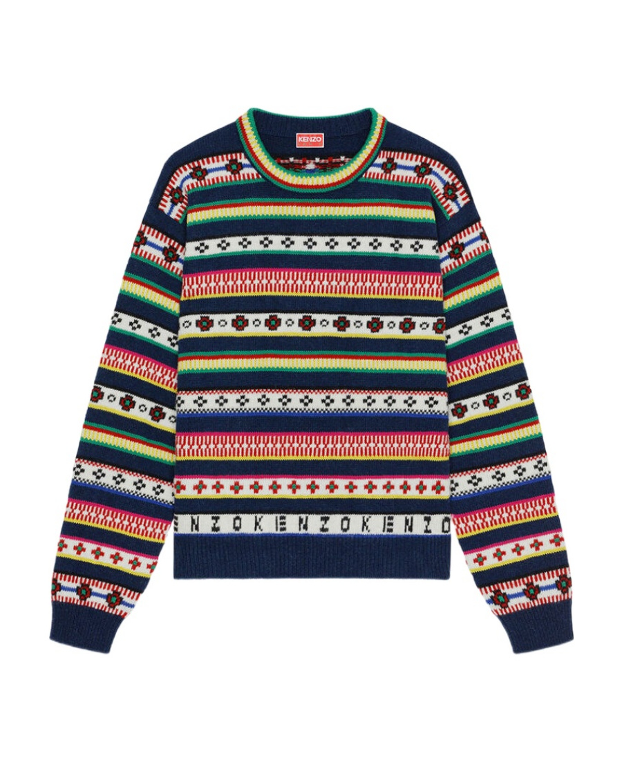 Kenzo Striped Wool-cotton Blend Jumper In Black