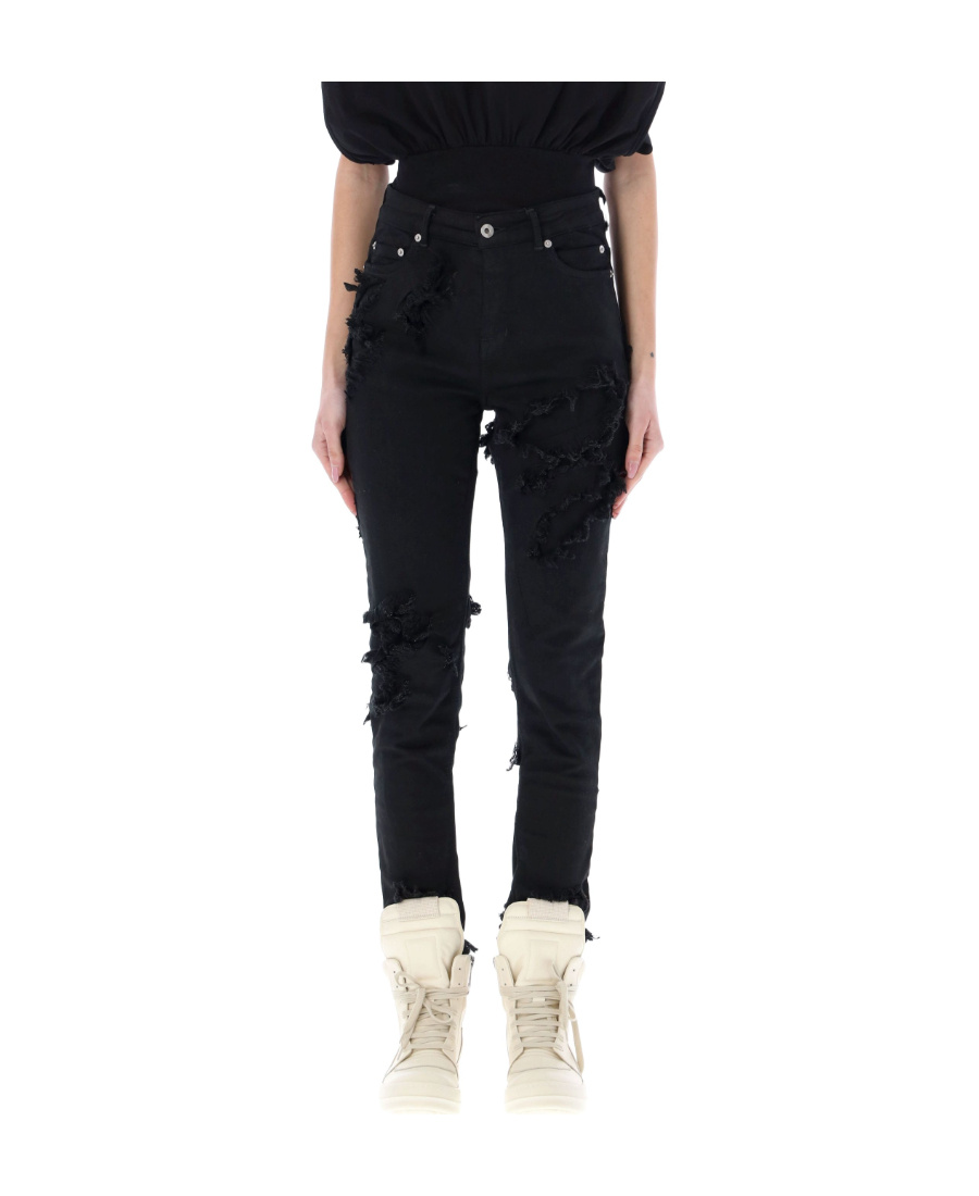 Rick Owens Drkshdw Detroit Distressed Denim Jeans In Black
