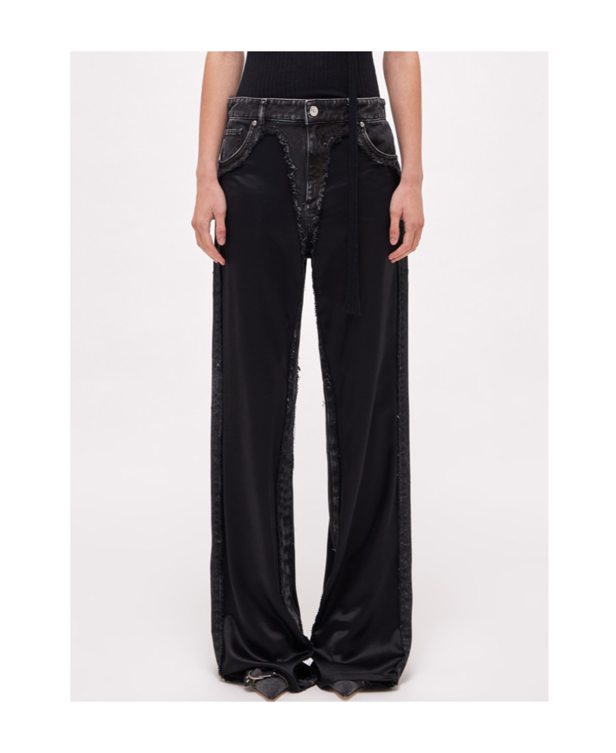 Blumarine High-waist Satin-finish Trousers In Black