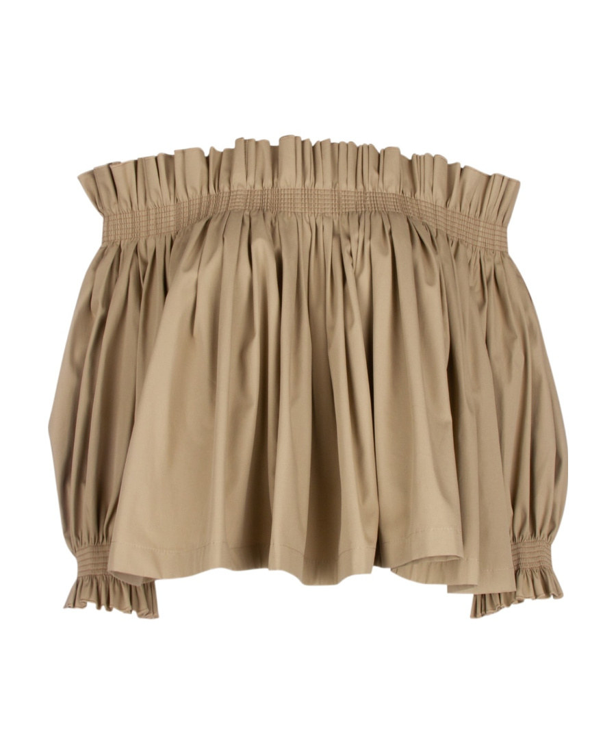 Dior Christian Gather Puff-shoulder Cropped Blouse In Nude