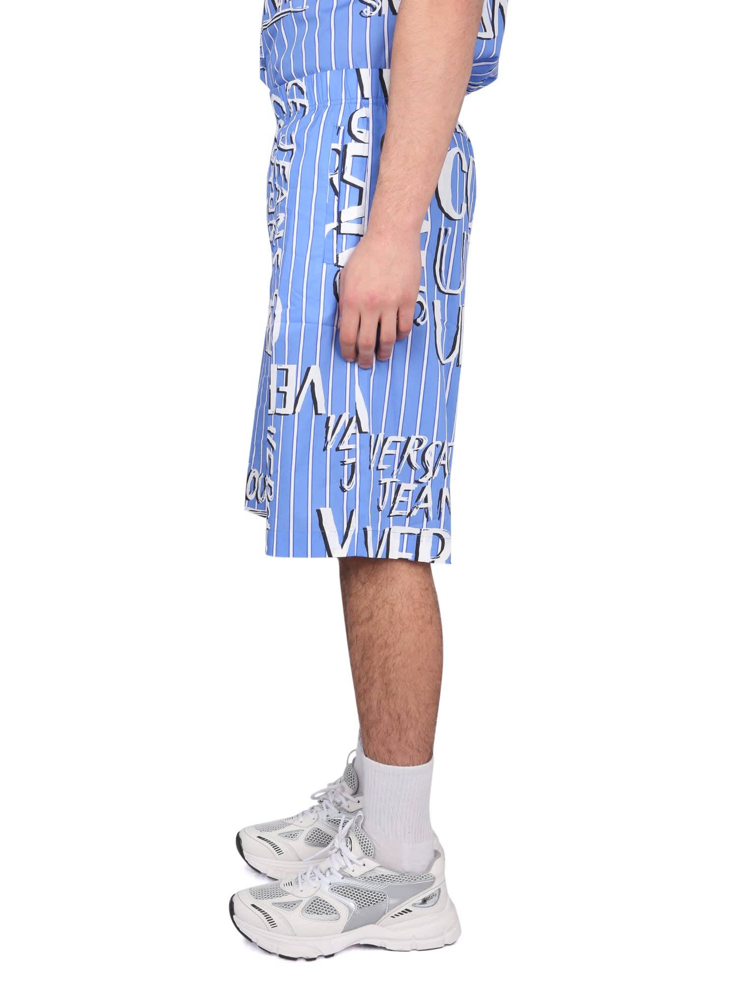 Versace Jeans Logo-print Cotton Shorts In Blue