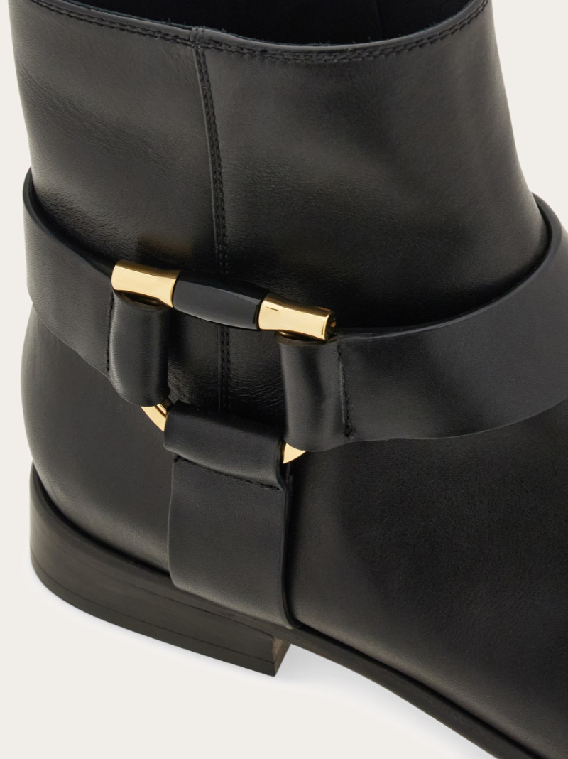 Ferragamo Gancini Ornament Ankle Boot In Black
