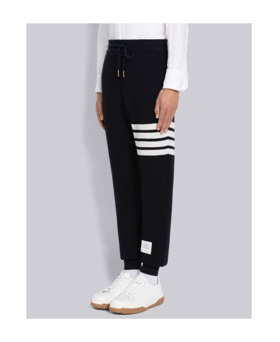 Thom Browne Tapered Striped Loopback Cotton-jersey Sweatpants In Navy Blue