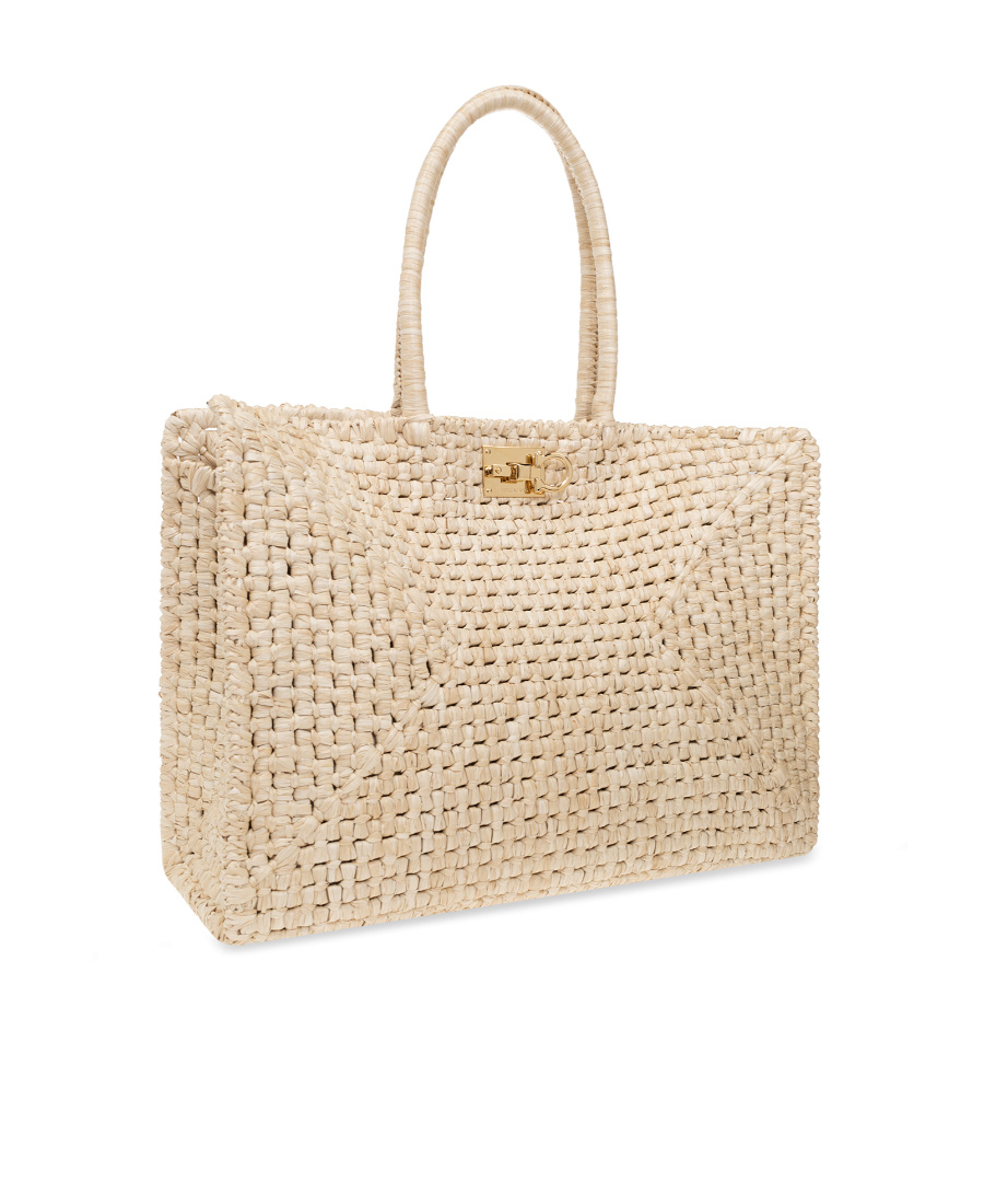 Ferragamo The Studio Raffia Basket Top-handle Bag In Nude