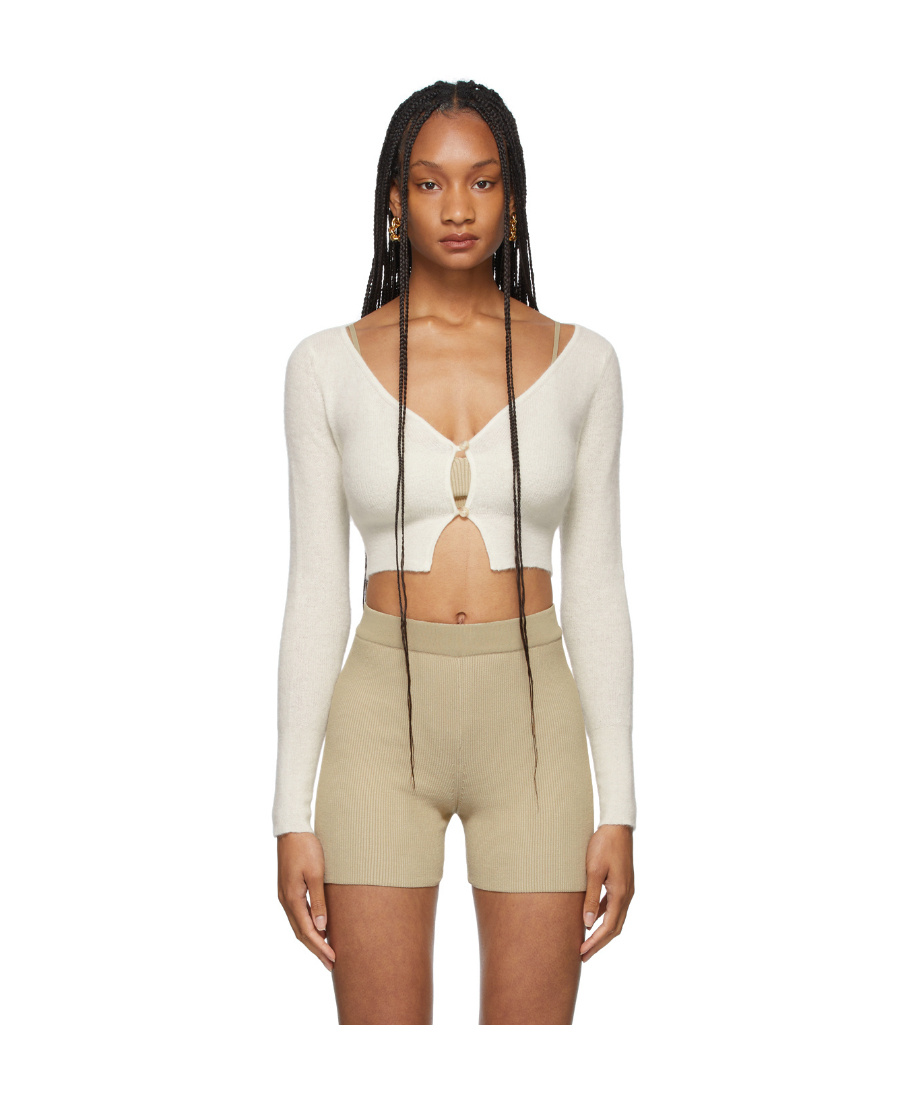 Jacquemus Alzou Knitted Cropped Cardigan In White