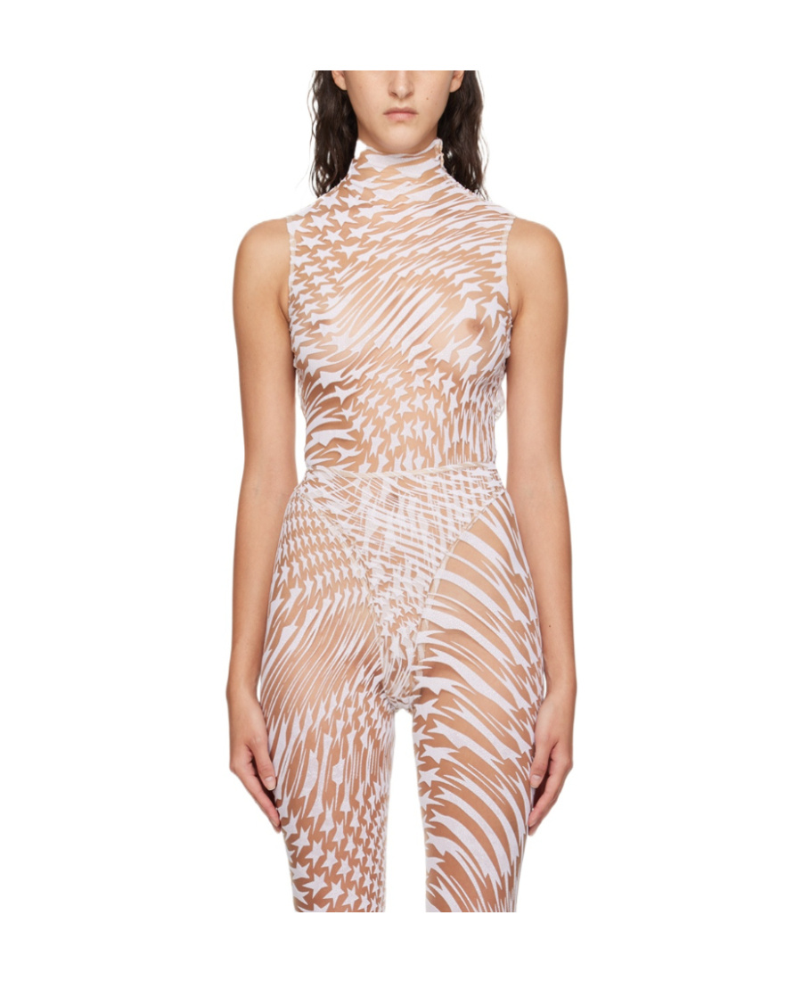Mugler Beige Star Bodysuit In Nude