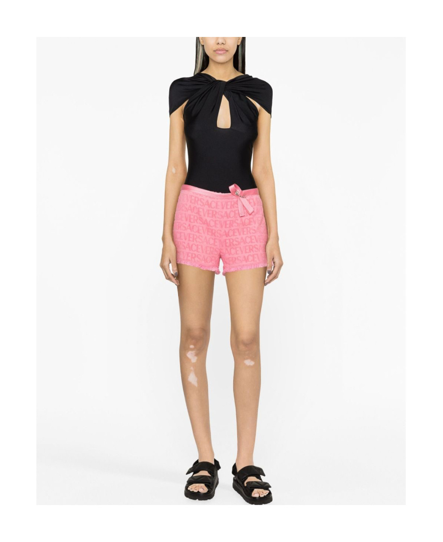 Versace Allover Bow-embellished Shorts In Pink